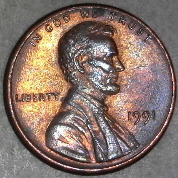 1991-P-Lincoln-Memorial-Cent-With-Small-Struck-Through-Wire-Not-PSD!